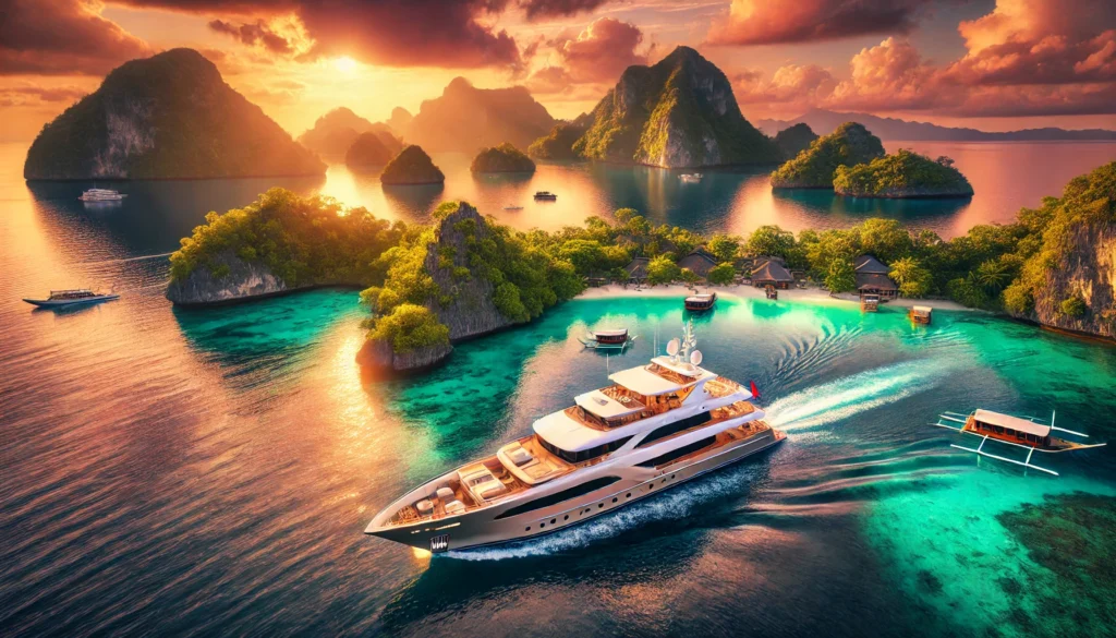 please generate an image Yacht in Indonesia: Unlocking Its Tourism Potential Create in landscape ratio